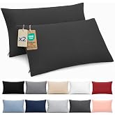 Dreamzie Pillow Case 50 x 70 cm &ndash; Set of 2 Oeko-Tex Certified Microfibre with Zip &ndash; Soft and Brushed Pillowcase &ndash; Black