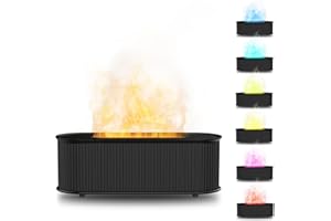 Bigqin Diffusore di Oli Essenziali con Colorato Fiamma,300ml Bruciatori per oli essenziali,Diffusore di aromi Luce LED a 7 Colori,Lampada Notturna per Camera da Casa,Ufficio,Idea Regalo（Nero）