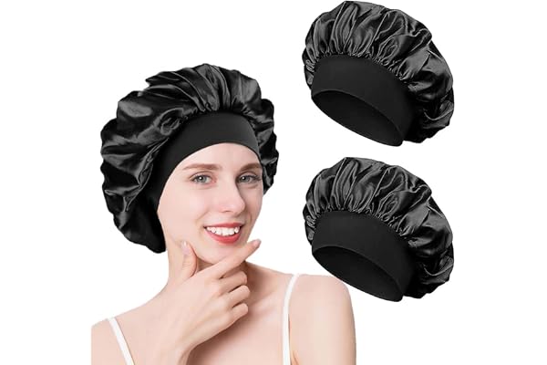 2 Pieces Bonnet Satin Cheveux Nuit, Bonnet en Soie pour Femme