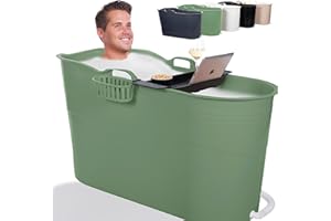 HELLO BATH Sage Green - Bañera móvil, ideal para el baño pequeño, 125 x 52 x 65 cm, elegante y acogedora