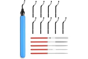 HUAMIRRA Entgratwerkzeug Hellblau, 360 ° Drehbarer Metall Entgratgriff, Klingen für Entgrater, Entgrater 3d druck, mit 10 Stück Ersatzklingen und 5 Diamant-Feilen, Handentgrater, für Kunststoff, Aluminium