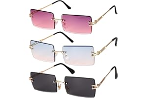 Gaosaili 3 Stücke Rechteck Randlose Sonnenbrille, Retro Durchsichtige Linse Rahmenlose Sonnenbrille für Frauen Männer - Square Rimless Sunglasses
