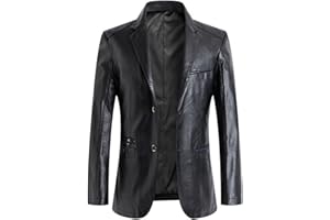 BXCZEDW Blazer de cuero para hombre, piel de cordero real, casual, con solapa, ajuste regular, 2 botones, chaqueta con bolsillos