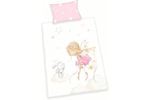 Herding Biancheria da Letto in Flanella per Bebè Little Fairy, MADE IN GREEN by OEKO TEX, Federa 40 x 60 cm con Chiusura a Busta, Copripiumino 100 x 135 cm con Chiusura a Bottoni, Cotone, Flanella