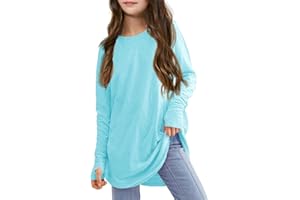 Haloumoning Mädchen Daumenlöcher Langarm T-Shirts Kinder Rundhalsausschnitt Saum Lose Tunika Tops Niedlich Langarmshirt