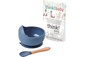 iLondon Think Baby ® Plastic Free Anti Slip Bowl & Spoon Set - Created in UK - BPA Free Non Toxic - Silicone & Bamboo Weaning Set - Improved Design High Suction - Food Grade Baby Weaning Set 1 Pack