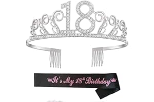 NvWang Compleanno Crown,Compleanno Donna Tiara Strass Corona Diadema 18 Anni di Compleanno Strass Corona Diadema con Satin Sash per Feste di Compleanno