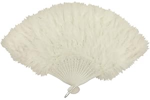 labreeze Feather Hand Fan Black Red White Burlesque Showgirl Hen Night Accessory (White)