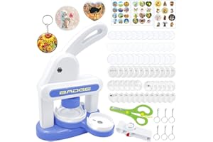 NEXSTRON 2025 New Badge Making Kit, Badges Punch Press Machine with Multiple Sizes (35mm+55mm+Love), DIY Pin Badge Maker Button Maker Kit with 36X Badges, 1X Round Paper Cutter, 1X Cute Stickers (Blue)