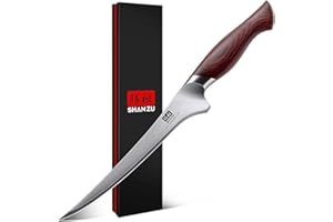 SHAN ZU Cuchillo Pescado 18cm, Cuchillo Deshuesador Afilado para Carne y Pescado en Acero Japonés 10Cr15Mov, Cuchillo Filete de Cocina Profesional con Hoja Flexible y Mango Ergonómico de Madera Pakka