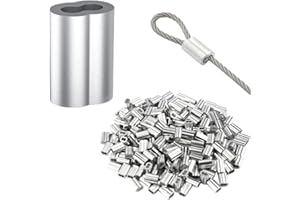 TSUWNO Set de 100 Manchons en Aluminium Ovale avec Clip de Serrage pour câbles et Cordes en Acier Inoxydable (3 mm). Idéaux pour Fixer et renforcer Les câbles en Toute sécurité.