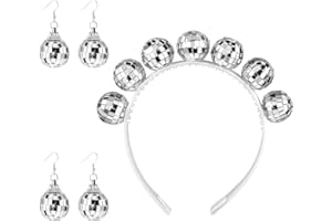 GREVOSEA 2 pares de aretes de bola de discoteca y 1 diadema de bola de discoteca, accesorios de discoteca para mujer, disfraz de discoteca de los años 70, 20 mm, bola de discoteca vintage para mujeres y niñas,