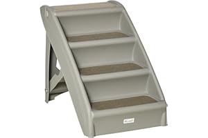 PawHut Four-Step Foldable Pet Stairs w/Non-Slip Mats, for S, XS Dogs - Grey