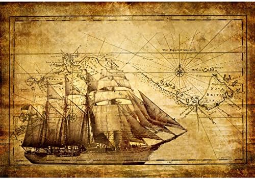 Meishe Art Old Sailing Ship Nautical Map Poster Print Wall Art Picture Home Decor (55cm x 80cm)