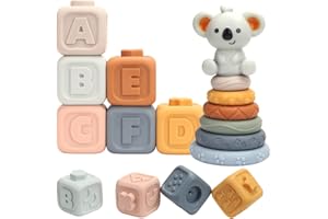 Wodovia Juguetes Montessori Suaves para Habilidad motora, Cubos apilables, por números, Texturas de Frutas, Regalos para bebés de 6 9 12 Meses