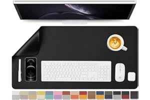 HOMIEAZICOZI Dual Sided Leather Desk Mat - Waterproof Desk Pad for Office and Home - Desk Organization and Accessories - Ideal for Large Mouse Pad and Desk Mats on Top of Desks(Black+Black,80cmx 40cm)