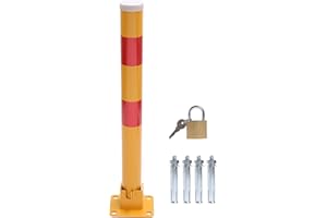 KATSU TOOLS KATSU Car Parking Space Lock Bollard, High Visibility Yellow and Red Lockable Fold Down Car Parking Barrier Post, Private Car Park Driveway Guard Saver Blocker, 60cm Height, Budget Range