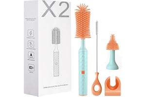FLYIFE Electric Cleaning Brush Set-Rechargeable Automatic Cleaner for Baby Bottles, Teats, and Straws with Disinfectable Soft Silicone-Efficient and Time-Saving Cleanup Solution, Blue, Standard