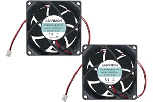 ANVISION Paquete de 2 ventiladores de refrigeración sin escobillas de 80 mm x 25 mm CC 24 V, rodamiento de bolas doble