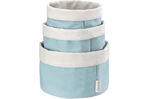 ‎MYHODO myHodo Brötchenkorb Stoff 3er Set, Brotkorb, Aufbewahrung von Brot Obst & Brötchen, vielseitiger Organizer für Bad Küche und Wickelkommode, 2-in-1 Design, 100% Baumwolle, versch. Größen (Blau)