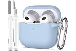 MHYALUDO Custodia per Airpods 3a generazione 2021,Custodia protettiva in morbido silicone per Airpods 3 con LED visibile sulla parte anteriore,con kit di pulizia,Azzurro cielo