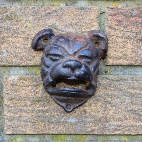 Wand befestigte Hundekopf Flaschenöffner in Vintage-Finish Gusseisen, Garten Deko!