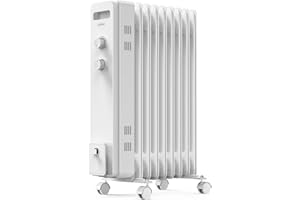 VonHaus Oil Filled Radiator 9 Fin – Oil Heater Portable Electric Free Standing 2000W for Home, Office, Any Room – Adjustable Thermostat, 3 Heat Settings, 4x Wheels, 1.5m Power Cable – 2 Year Warranty