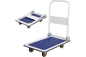 Panana Platform Truck, Foldable Trolley with 150kg Load Capacity, Push Hand Cart, Flat Bed Moving with Swivel Wheels for Loading and Storage White