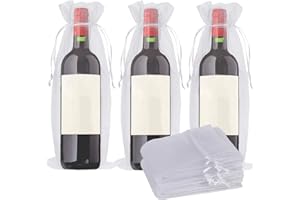 VIKSAUN 20 Piezas Bolsas para Botellas de Vino de Organza Bolsas de Regalo de Vino Bolsas para Botellas de Vino con Asa para Navidad Bodas Fiestas Vacaciones Decoración
