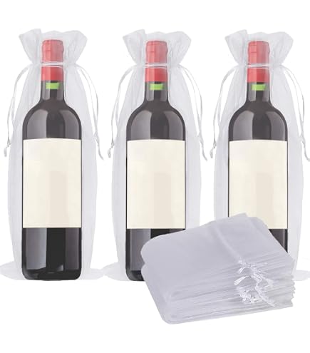Lot De 20 Sacs Cadeaux En Organza Pour Bouteilles De Vin - 37x14cm, Cordon Serrage, 5 Couleurs