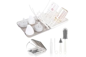 FXXQHT Baby Bottle Brush Set, 6-in-1 Travel Bottle Cleaning Kit with Silicone Bottle Brush, Nipple & Straw Brush, Soap Dispenser, Drying Rack & Storage Box – Compact Baby Essential for Home & On-The-Go