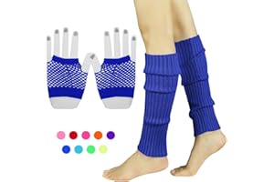 INGJIA Fischnetz Handschuhe,Elastische Neon Beinstulpen und Netzhandschuhe Set 80er Jahre Kostüm Zubehör(Blau 2)