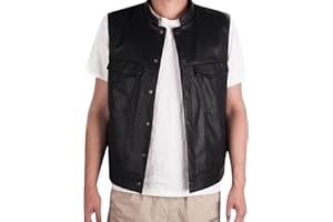 GEFOMUOFE Chaleco de Cuero para Hombre - Clásico de Piel de Vacuno para Ciclistas y Motociclistas, Moda y Ocio, Negro - Chaleco de Motorista, Rockero, Club