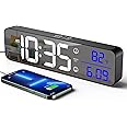 SYOSI Digital Clock for Bedrooms, Plug-in Digital Alarm Clock, Digital Day Calendar Clock, Chargable Desk Digital Clock, Snooze Mode, Custom Brightness, Loud Alarm Clock Radio for Office Table (Black)