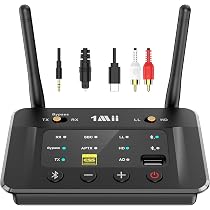 1Mii Trasmettitore Bluetooth 5.2 Per TV: Collega 2 Cuffie Senza Fili, Ingresso Ottico, Coassiale, AUX E RCA, AptX A Bassa Latenza, Raggio Fino A 60m