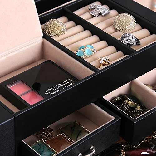 Songmics XXL Schmuckkästchen abschließbar mit spiegel Schublade und Mini-Box 5 Schichten mit 5 Schubladen Schwarz JBC05B - 3