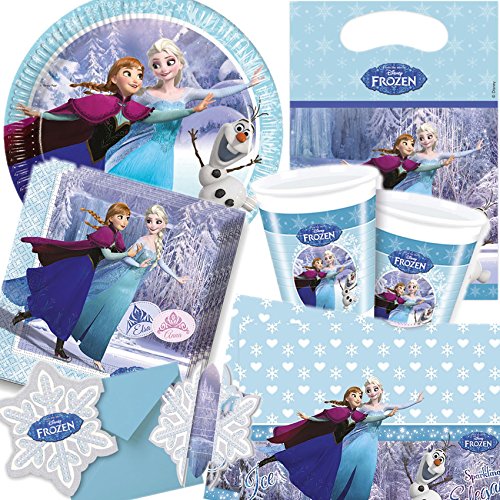 101-teiliges * FROZEN ICE SKATING * PARTY SET für Kindergeburtstag für 6-8 Kinder: Teller, Becher, Servietten, Einladungen, Tischdecke, Partytüten, Luftschlangen, Luftballons, u.v.m. // Mottoparty Disney die Eiskönigin Elsa Anna Olaf