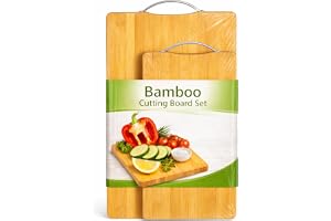 SKY-TOUCH 2 Size Bamboo Cutting Boards Set, Chopping Boards with Handle, Non-Slip Wooden Double-Side Using for Meat, Cheese, Fruits & Bread, 34x24cm and 30x20cm, Wood Yellow