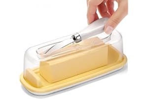 UV STYLISH Contenitore per burro, coperchio trasparente per burro da 250 g, con coltello da burro, si adatta perfettamente alla porta del frigorifero, lavabile in lavastoviglie (19 x 12,5 x 6 cm)