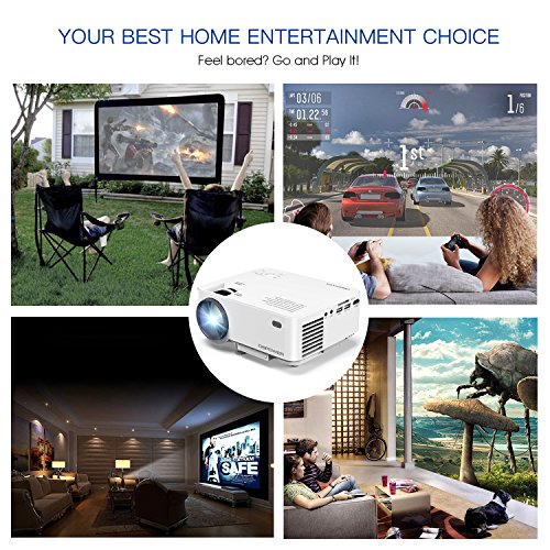 DBPOWER T20 Videoproiettore Portatile Full HD 1080P, Con Cavo HDMI Gratuito USB/SD/VGA/AV - Bianco