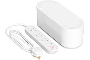 D-Line Cable Tidy Box with 4 socket 2m Extension Lead 13amp Surge Protected, Cable Management Solution, TV Wire Tidy, Desk Cable Organiser - Small, White
