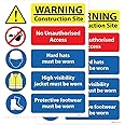 RDLCAR Site Safety Sign 1mm Rigid Pack of 2 Construction and Building Safety Sign 300mm x 400mm Multi Hazard Protective Safety Signs with High Visibility Colors