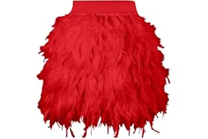 UNOSHENG Enger Mit Schlitz Bühnen-Performance-Kleidung für Damen, Feder-Halbkörperrock, kurzer Rock Lederrock Rot