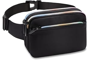 TINYAT Fanny Pack for Women Fashion Waist Packs 3 Zipper Pockets Crossbody Belt Bag Casual Bum Bag for Travel Hiking Cycling Party, T2016, Black