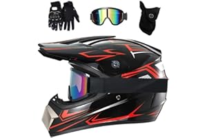 EVGATAVAB Unisexo MTB Casco de Motocross, con Gafas Guantes Mascarilla, Juventud Niño Integral Todoterreno Calle Moto ATV Cascos, Deporte Al Aire Libre Descenso Enduro BMX Dirt Bike Casco