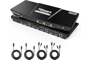 TESmart KVM Switch 2 Monitore, HDMI 2 PC 2 Monitor Switch mit Kabel×4, EDID Emulator, Audio Extractor, USB 2.0 für Tastatur Maus Scanner Drucker, HDCP 2.2, Hotkey, Button Umschalter, 4K30Hz