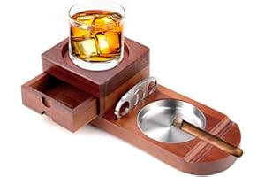 NUTS OT NUTS Zestaw drewnianych popielniczek do cygar, Cuban, Ashtray, akcesoria do cygar, dymu, kubańskie cygara, whisky, cygara, zestaw upominkowy ze zdejmowaną szufladą i krajalnicą do cygar, do domu, biura