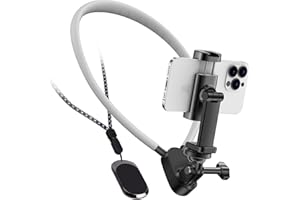Wiseten Soporte de Cuello para Teléfono POV/Vlog con Clip Teléfono, Soporte Manos Libres para El Cuello, Soporte para Selfie Grabación de Video para iPhone 15 14 13 Pro y GoPro Insta 360
