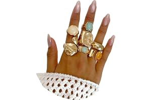 Muorruo Set med 7 fyrkantiga ringar i massivt silver, öppna statementringar, vintage färgade strassringar, personliga smycken