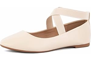 MaxMuxun Womens Ballerina Ankle Elastic Crossing Strap Round Toe Comfy Pump Shoes
